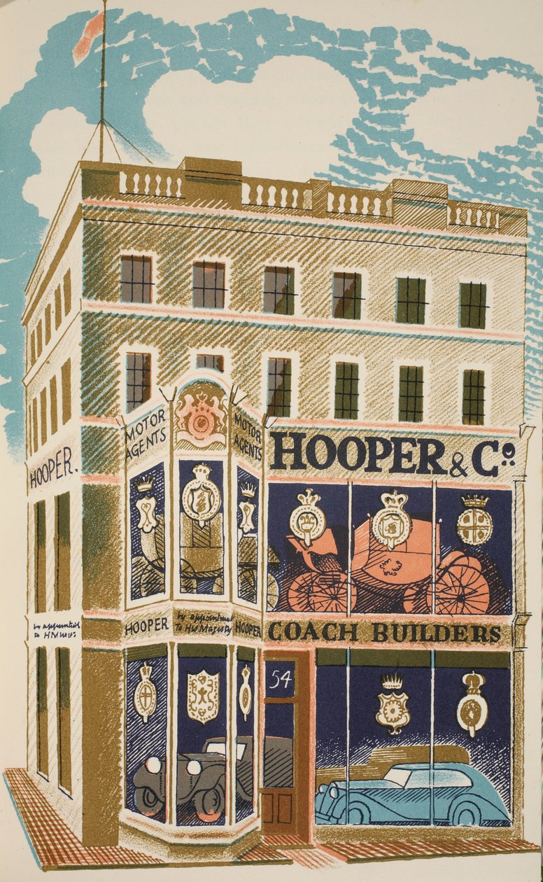 Autóbusz-építő, J. M. Richards „High Street” illusztrációja, a Curwen Press, pub. Országélet, 1938 alkotó: Eric Ravilious