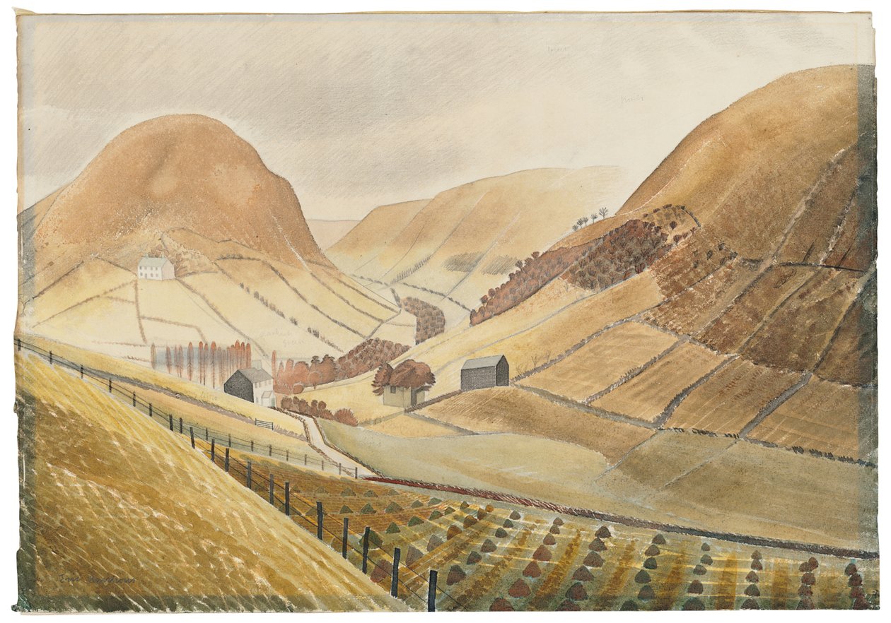 Corn Stoks and Farmsteads – Hill Farm, Capel-y ffin, Wales, 1938 alkotó: Eric Ravilious