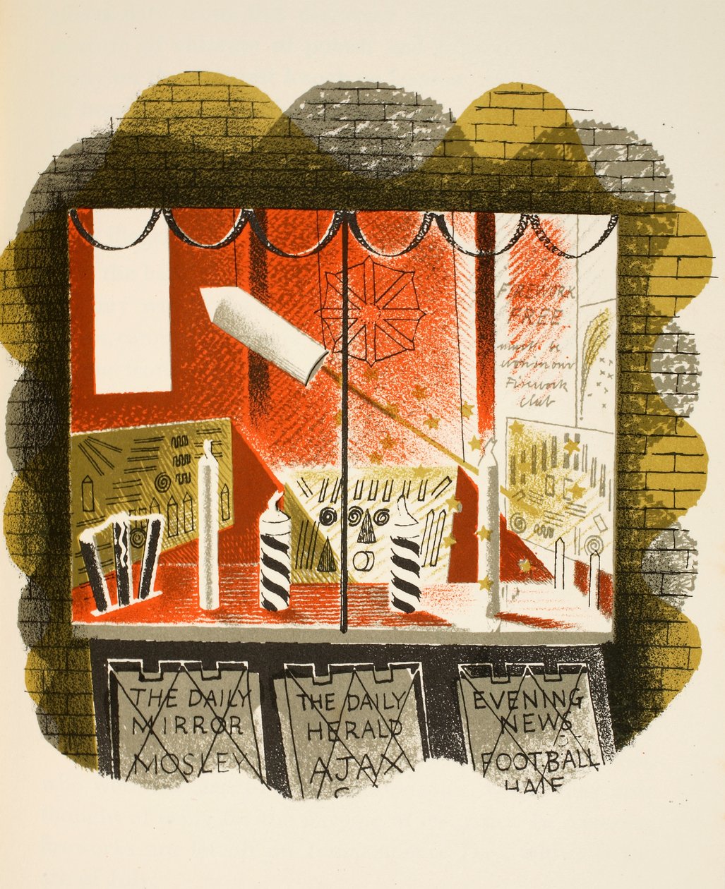 Újságárusok, illusztráció a „High Street”-ből, J. M. Richards, nyomtatta a Curwen Press, pub. Országélet, 1938 alkotó: Eric Ravilious