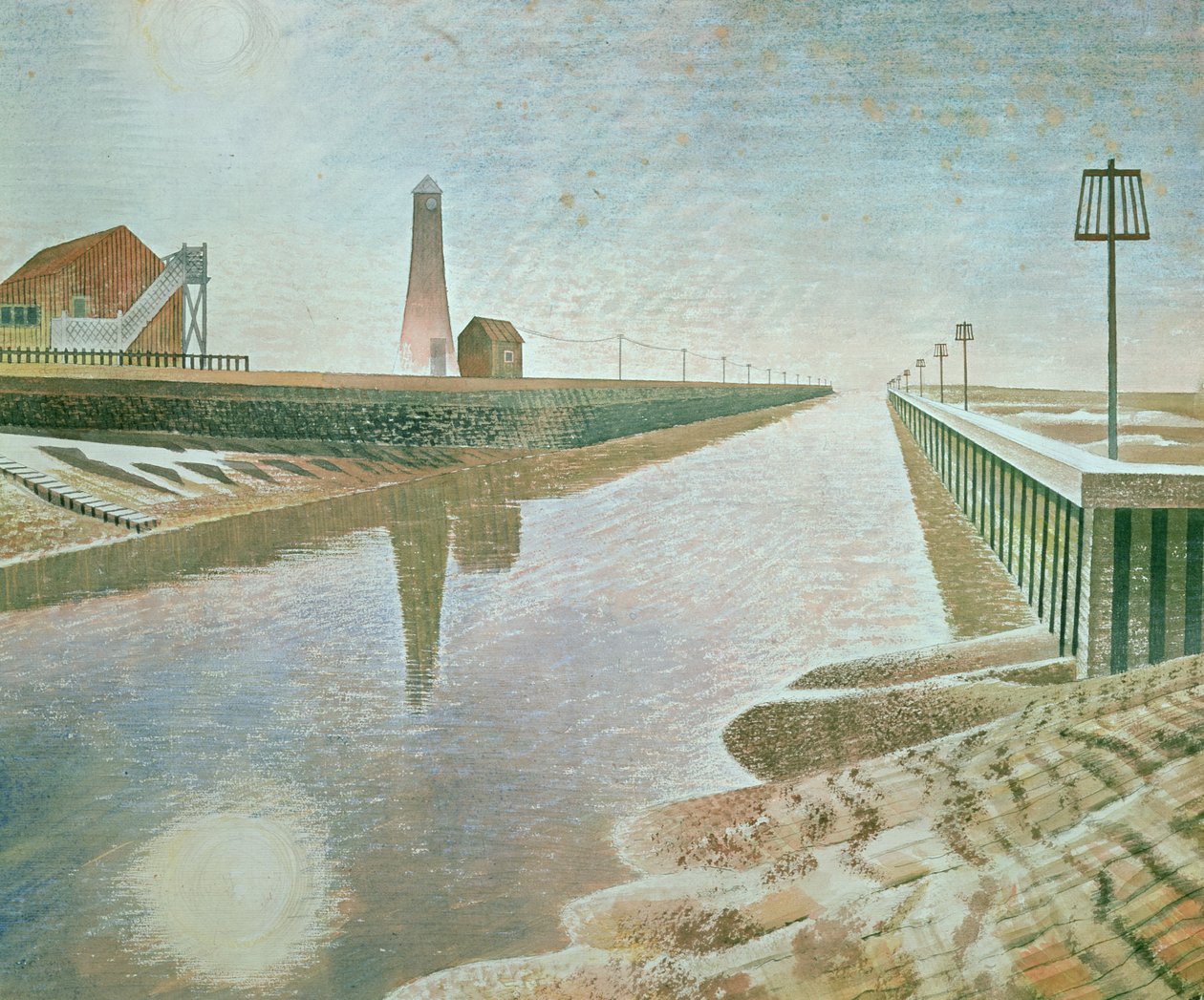 Rye Harbour, 1938 (ceruza és wc papírra) alkotó: Eric Ravilious