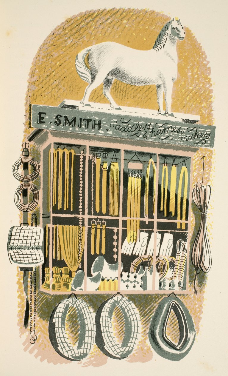Saddler and Harness Maker, illusztráció a High Streetből, J. M. Richards, nyomtatta a Curwen Press, pub. Országélet, 1938 alkotó: Eric Ravilious