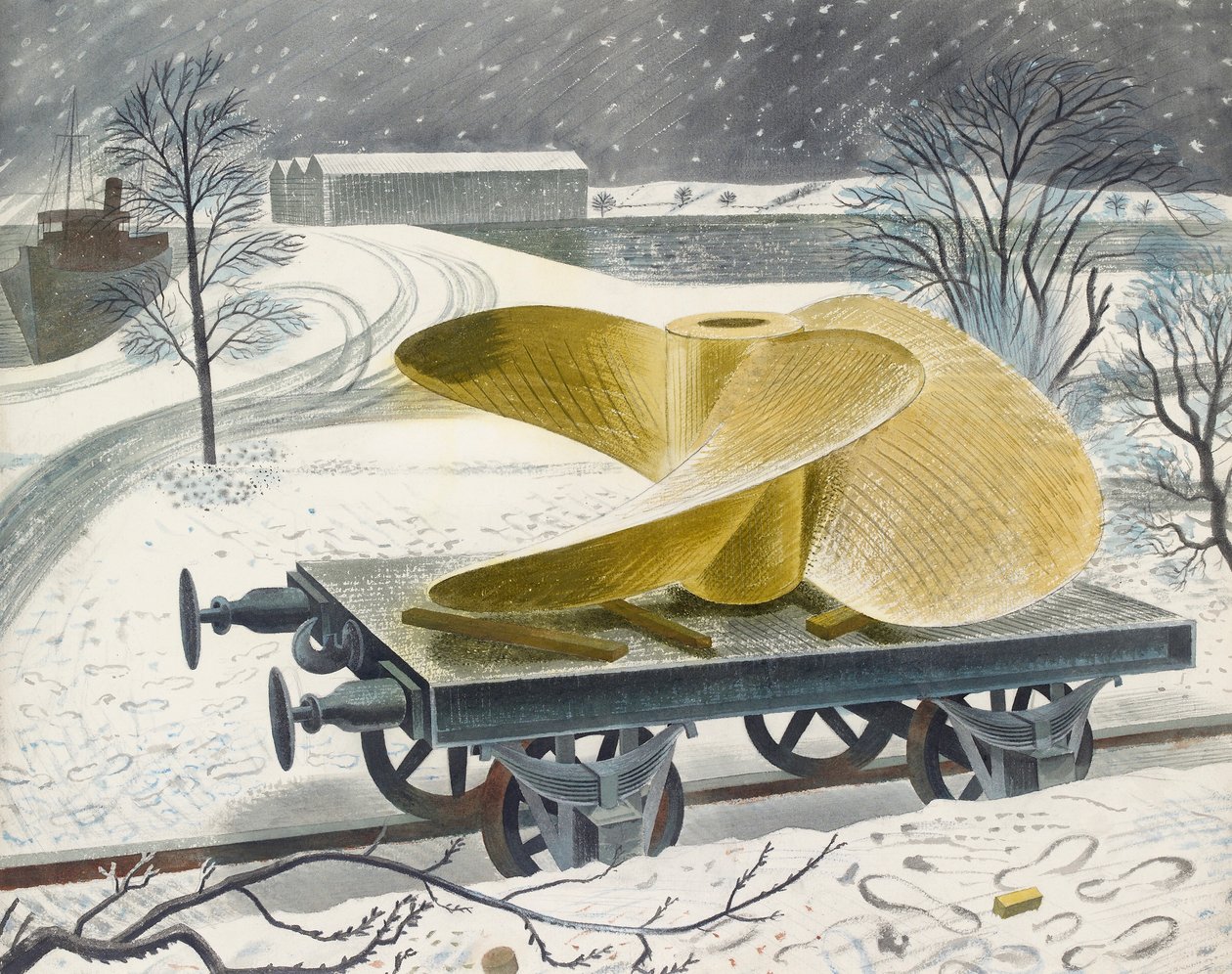 Hajócsavar egy vasúti teherautón, XX. század eleje alkotó: Eric Ravilious