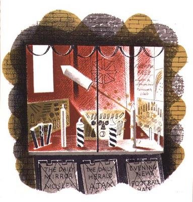 The Newsagent, nyomtatta a Curwen Press, a High Streetről, J. M. Richards, kiadó a Country Life, 1938 (24 darabból) alkotó: Eric Ravilious