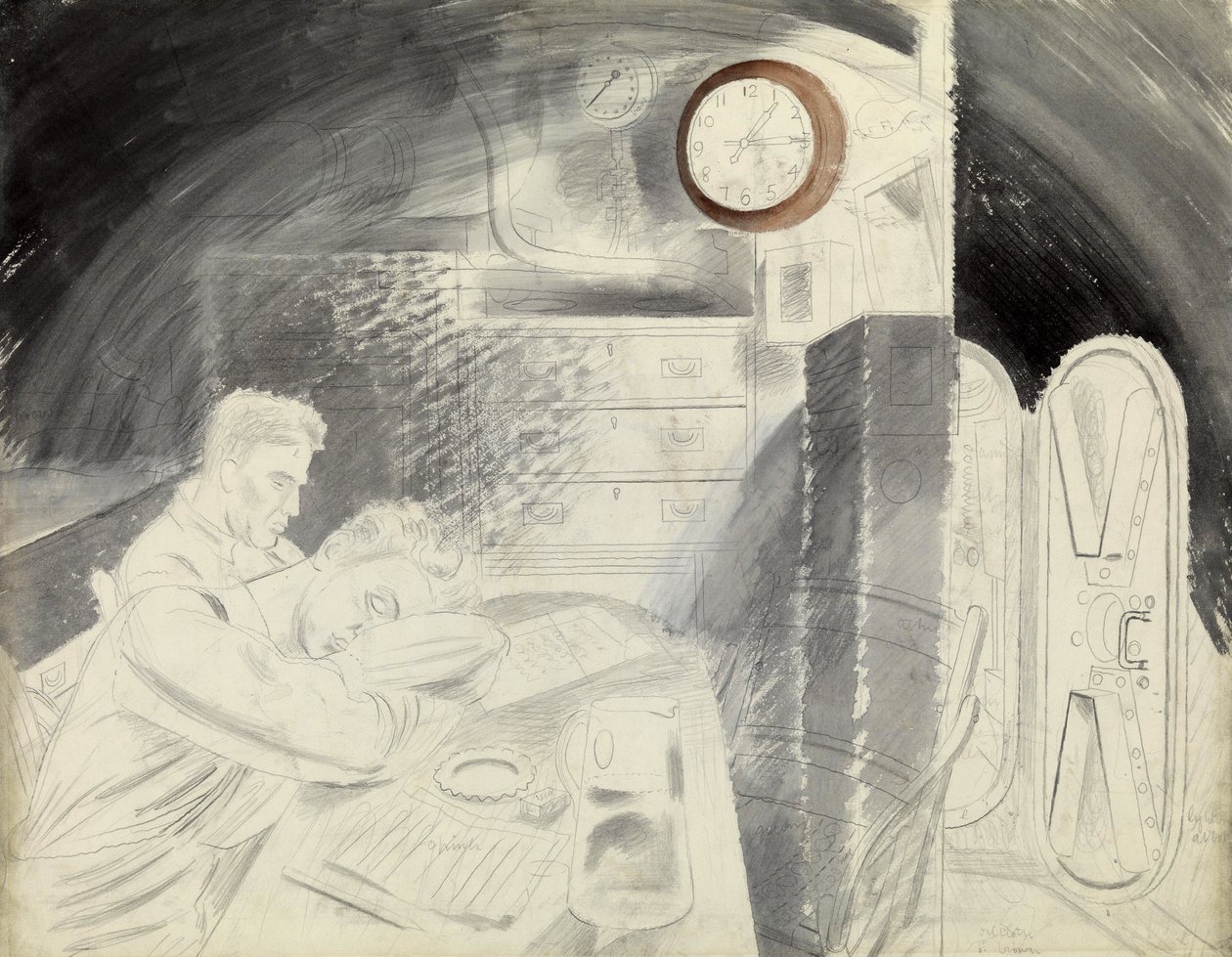 Egy tengeralattjáró (tengeralattjáró) vezető tisztjeinek kabinja (vagy tere). Eric Ravilious (1903-1942) ceruzasorozata, egy tengeralattjáróra szállt fel a második világháború alatt (1939-1945). alkotó: Eric Ravilious
