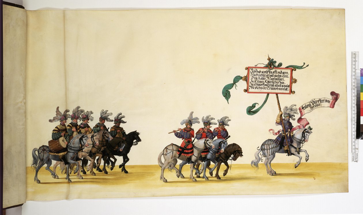 Egész oldal: részlet a Diadalmenetből, 1550-1600 körül alkotó: Erich Lessing