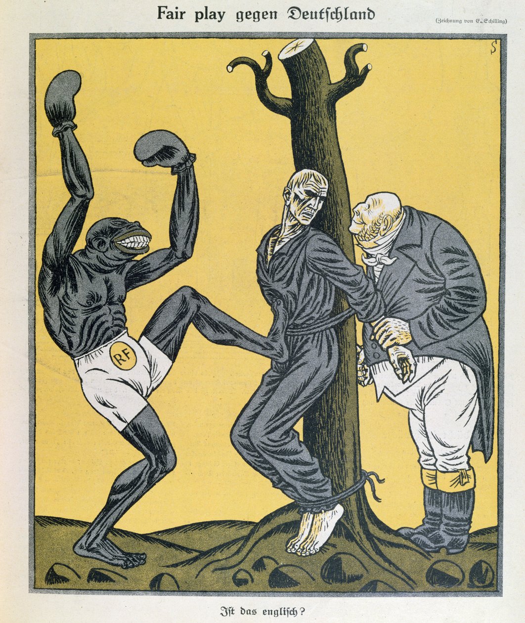 „Fair Play kontra Németország (Németország ellen)”, a Simplicissimus borítója alkotó: Erich Schilling