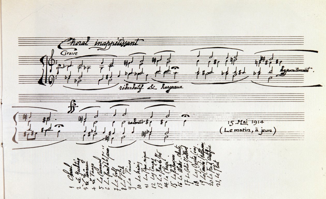 Részlet a Sport és szórakozás zenei kottájából, Erik Satie alkotó: Erik Satie