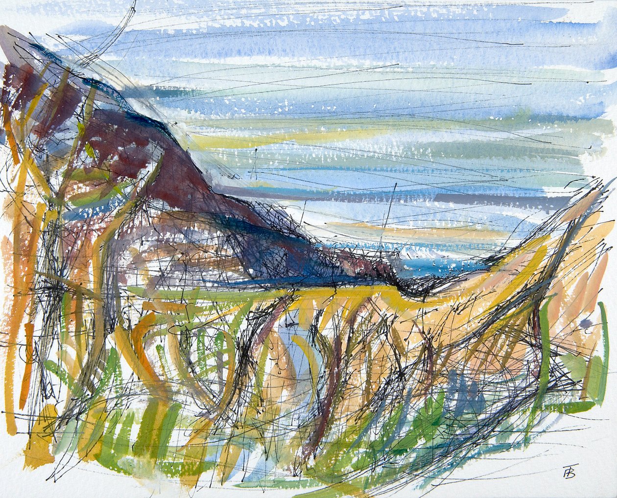 Marsland Mouth felé, North Devon (toll, tinta és WC papíron) alkotó: Erin Townsend