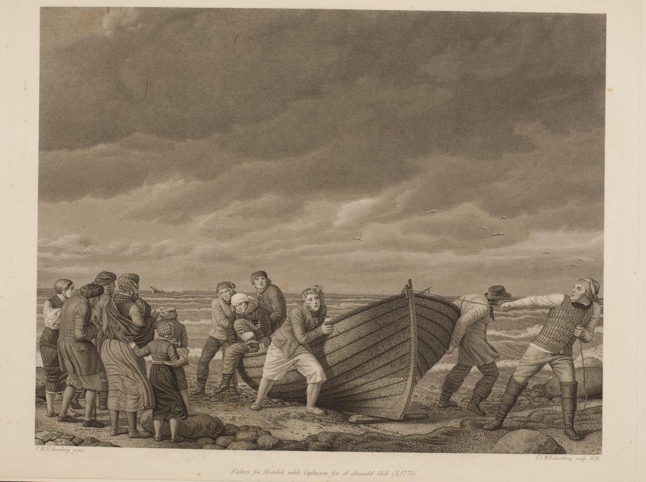 A hornbeki halászok kimentik a kapitányt egy elakadt hajóról (A.1775) alkotó: Erling Eckersberg