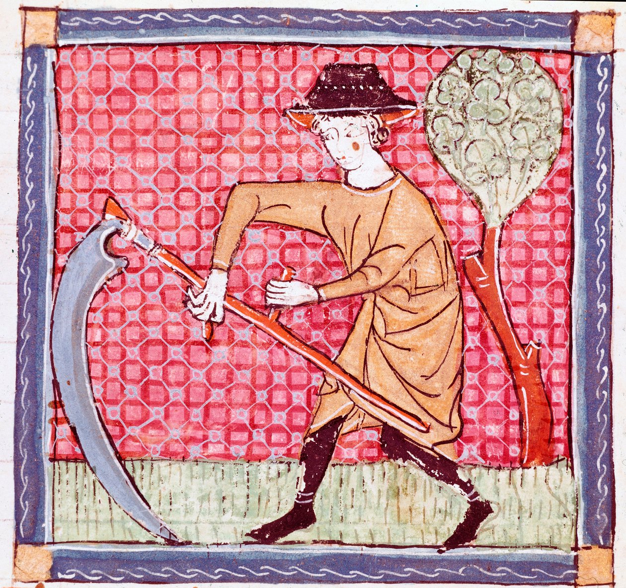 Június: sarlót tartó paraszt. Miniatűr a „Breviaire d