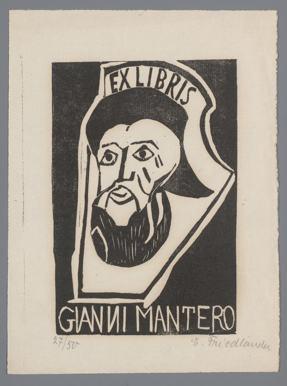 Gianni Mantero ex librise alkotó: Erna Levy Friedländer (signed by artist)