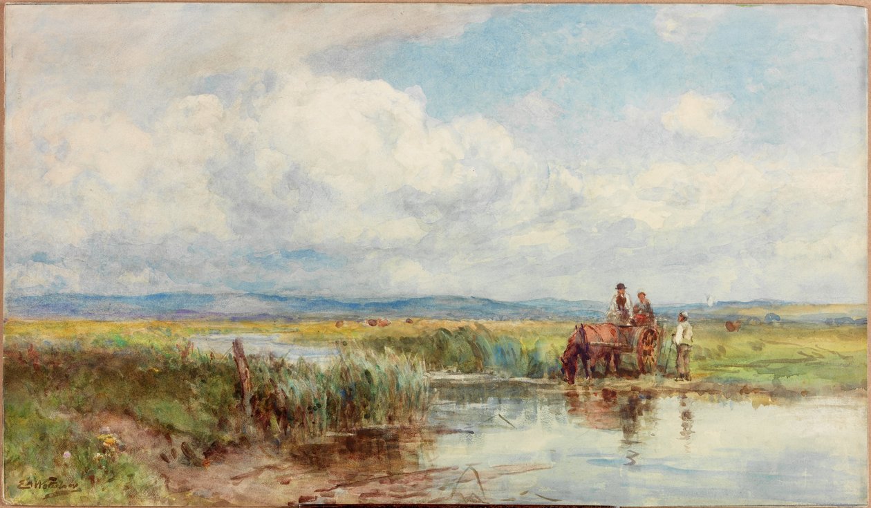 Moorland (ceruza és akvarell papíron (táblára ragasztva)) alkotó: Ernest Albert Waterlow