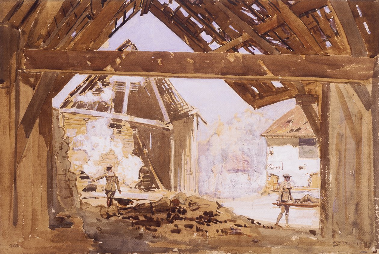 Gázriadó, 1919 (wc és gouache ceruzával papíron) alkotó: Arthur Streeton