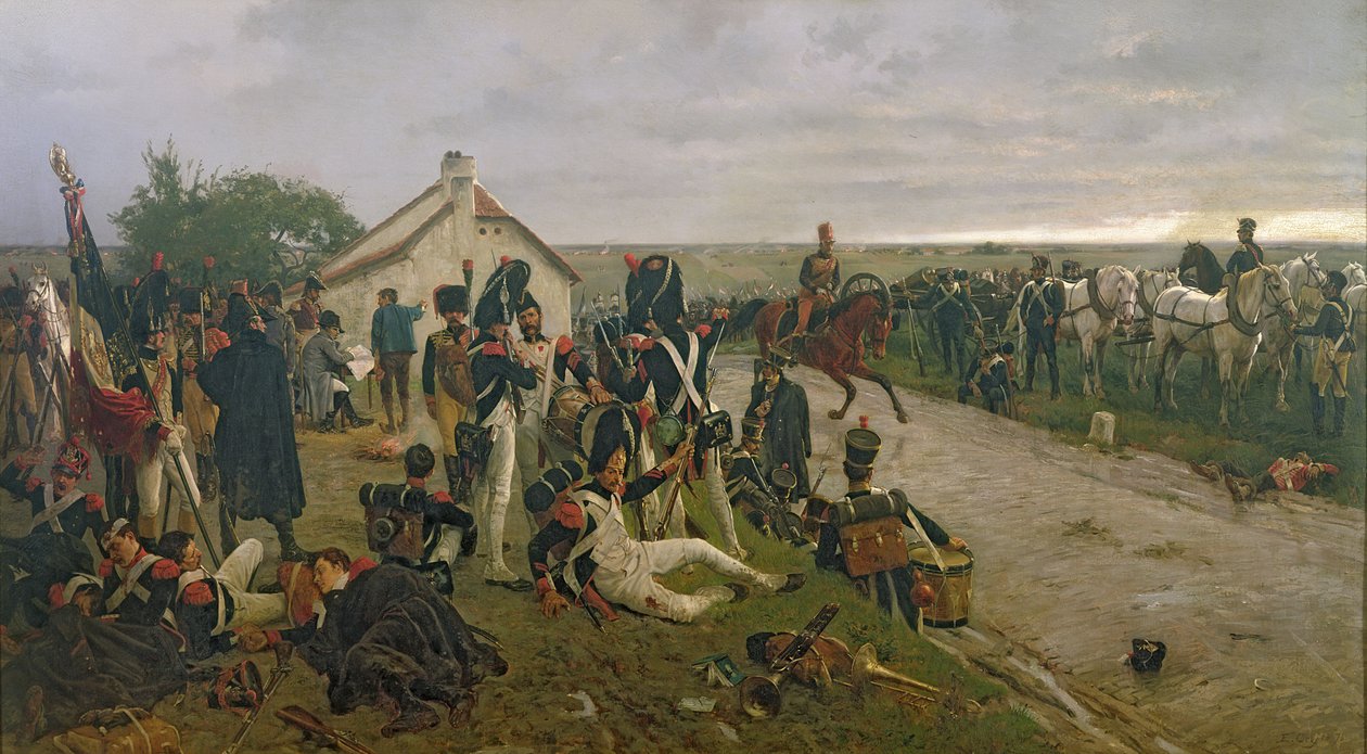 A waterlooi csata reggele: a franciák Napóleon parancsaira várnak, 1876 alkotó: Ernest Crofts