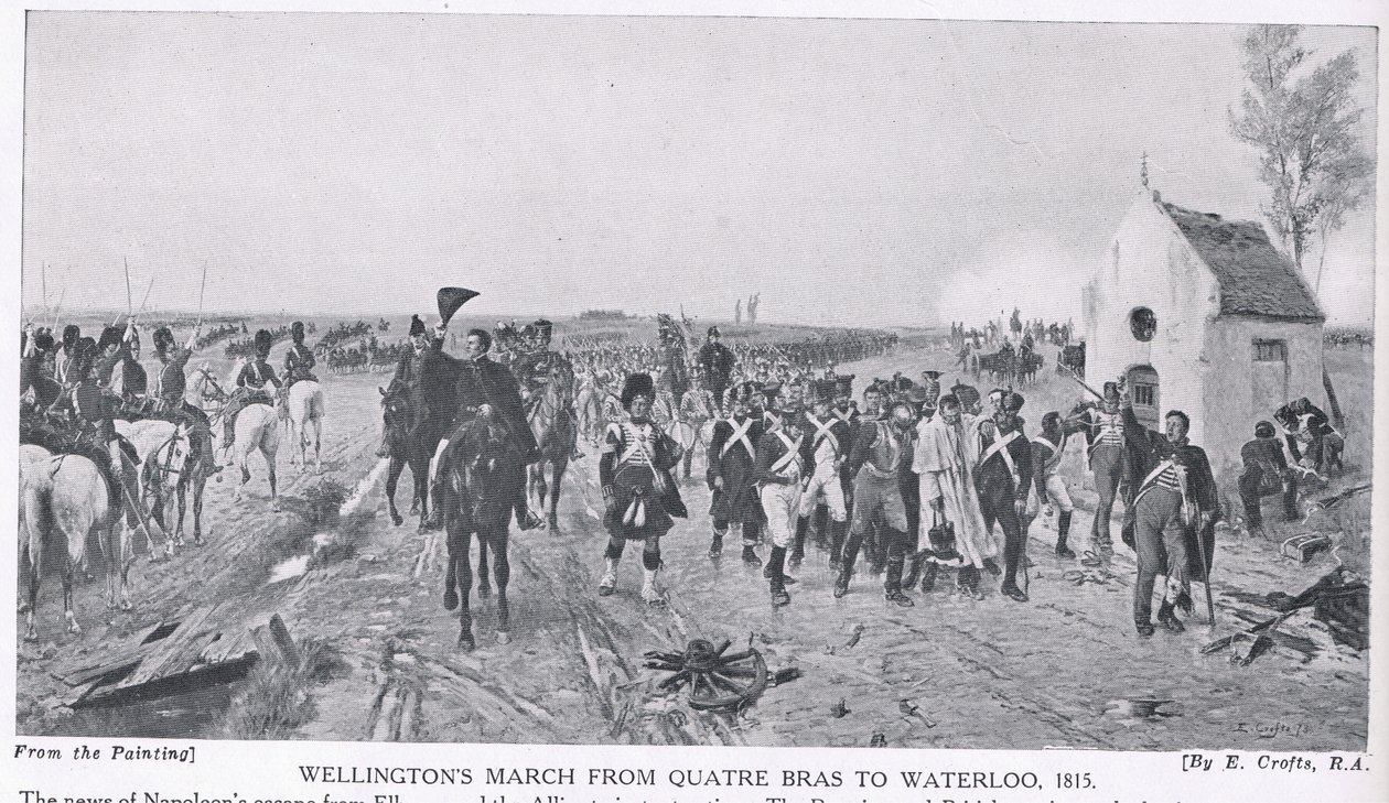 Wellington menetelése Quatre Brasból Waterlooba, 1815, illusztráció a Hutchinson