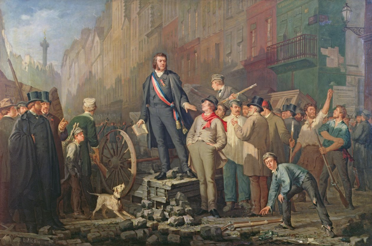 Alphonse Baudin a Faubourg Saint-Antoine barikádján, 1851. december 3. alkotó: Ernest Louis Pichio