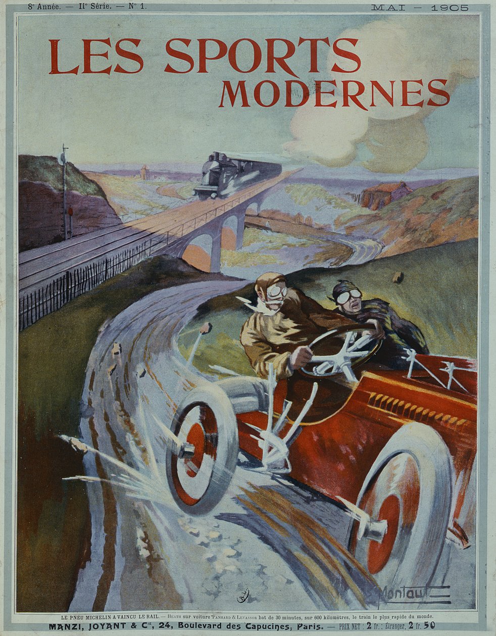 „A Michelin gumiabroncsok gyorsabbak, mint a vasúti!”, a „Les Sports Modernes” magazin címlapja, 1905. május alkotó: Ernest Montaut