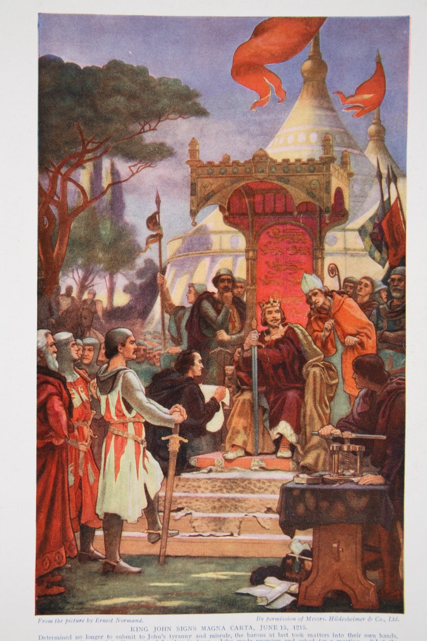 János király aláírja a Magna Cartát, 1215. június 15., illusztráció a „Hutchinson