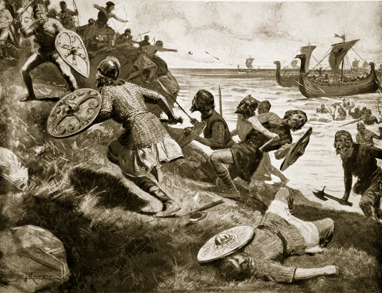 Caedwalla király megtámadja a Wight-szigetet, 686, illusztráció a „The History of the Nation” c. alkotó: Ernest Prater