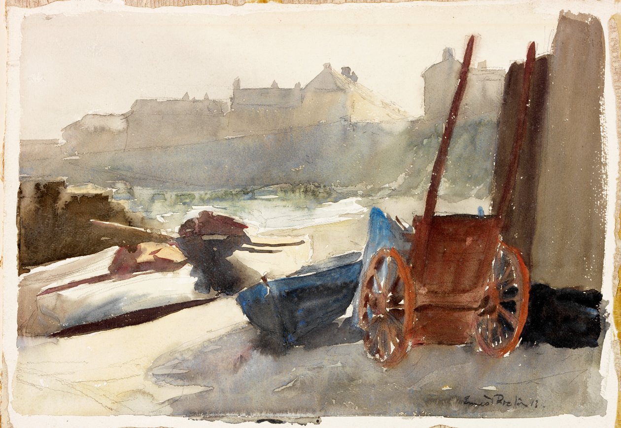 Old Newlyn (ceruza és akvarell a fedélzeten) alkotó: Ernest Procter