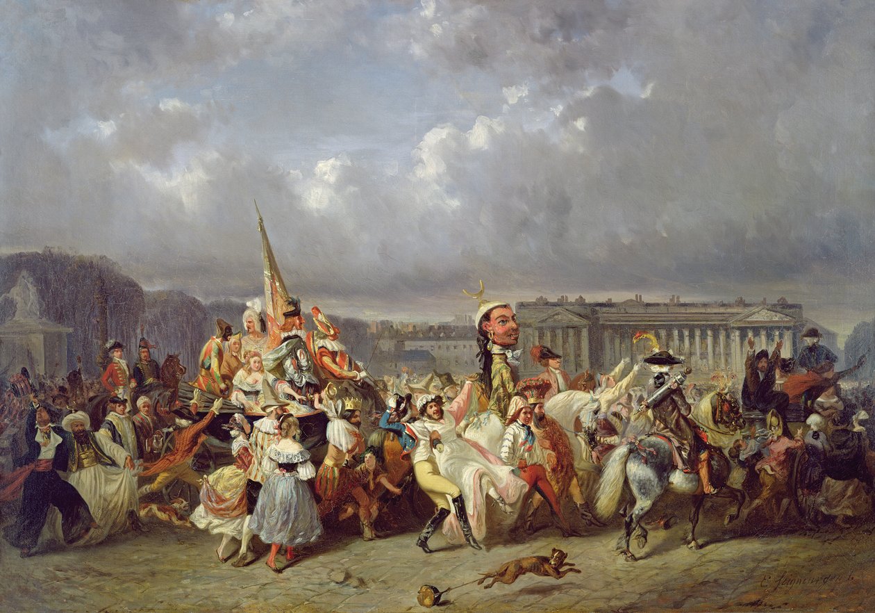 Karnevál a Place de la Concorde-ban, Párizs, 1845 körül alkotó: Ernest Seigneurgens