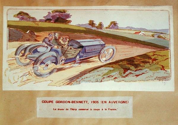 A Leon Thery által vezetett Richard-Brasier autó az 1905-ös Auvergne-i Gordon-Bennett versenyen, 1910 körül (színes litográfia) alkotó: Ernest (after) Montaut
