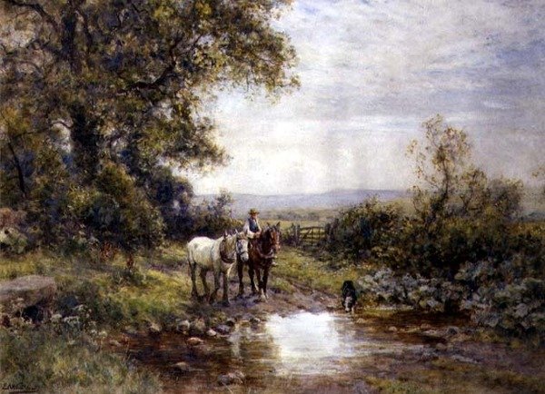 Lovak a patak mellett alkotó: Ernest Albert Waterlow
