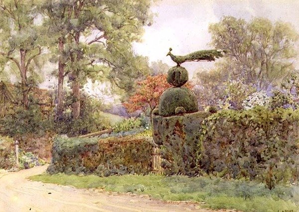 The Old Yew Hedge, Speldhurst, Kent (akvarell) alkotó: Ernest Arthur Rowe