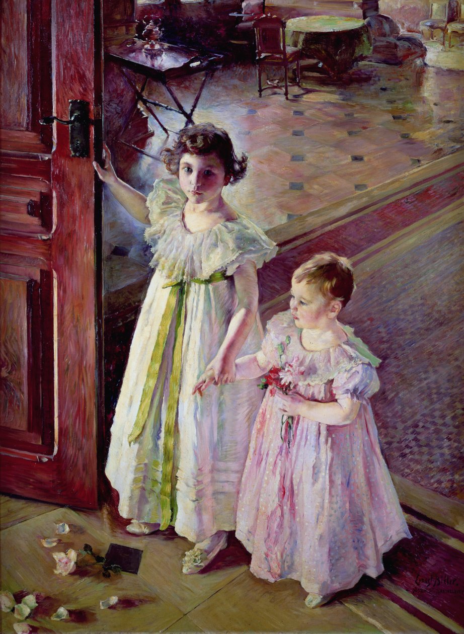 Kislányok a belső térben alkotó: Ernest Bieler