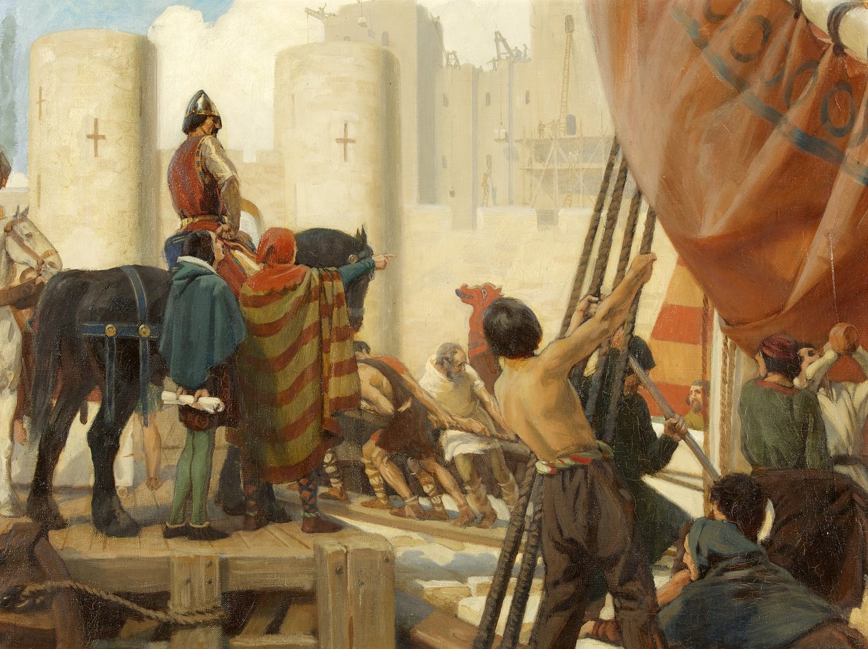 Robert, Gloucester grófja, 1116-ban építi a bristoli kastély nagy várát (olaj, vászon) alkotó: Ernest Board
