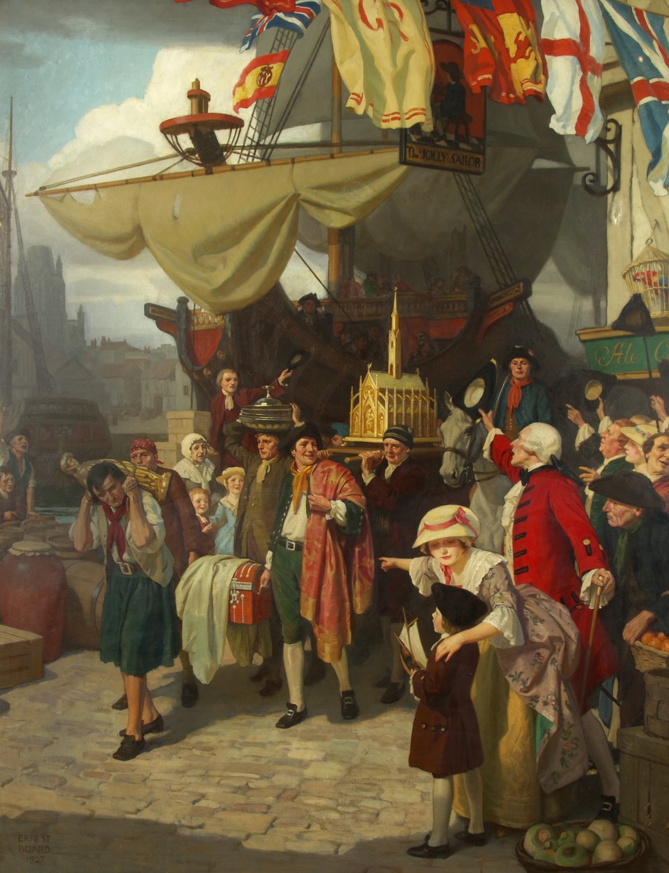 Két elfogott spanyol kincseshajó kirakodása Bristolban 1745 szeptemberében alkotó: Ernest Board