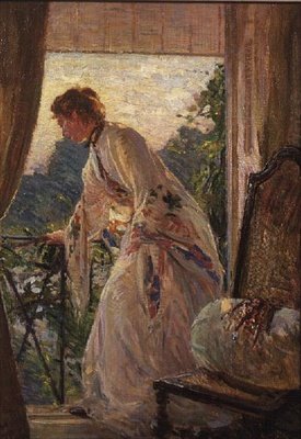 Az erkélyen Ibolya portréja alkotó: Ernest Borough Johnson