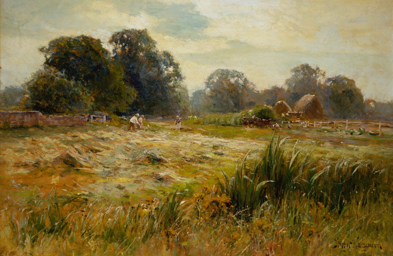 Turning the Hay, Epping közelében, Essexben (olaj a fedélzeten) alkotó: Ernest C. Walbourne