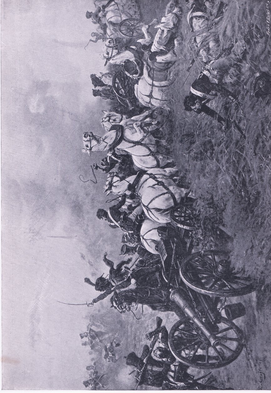 A francia üteg elfogása az 52. Oxfordshire könnyűgyalogezred által Waterlooban 1815 . június 18 - én , illusztráció a brit szárazföldi és tengeri csatákból , 1915 alkotó: Ernest Crofts