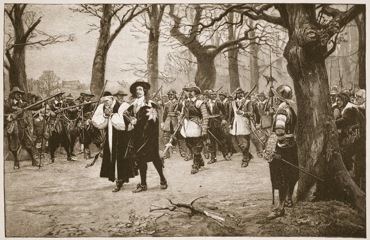 I. Károly a kivégzés felé tart, illusztráció a „The Church of England: A History for the People” című könyvéből, H.D.M. Spence-Jones, kocsma. 1910 körül (szépia fotó) alkotó: Ernest Crofts