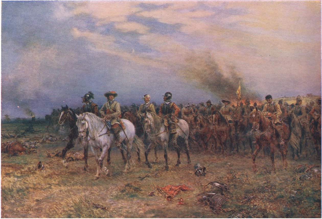 Cromwell a Marston Moor-nál, a Cassells History of the British People-ből, amelyet a Waverley Book Company Limited adott ki, 1940 körül alkotó: Ernest Crofts