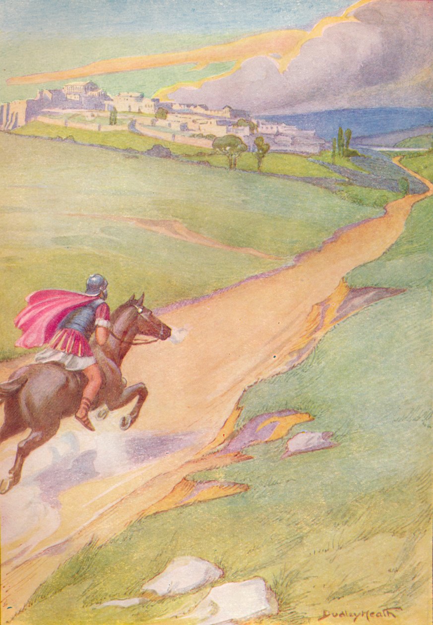 Láttak egy hírnököt, amint a lovát a város felé sarkallja, c1912 1912 alkotó: Ernest Dudley Heath