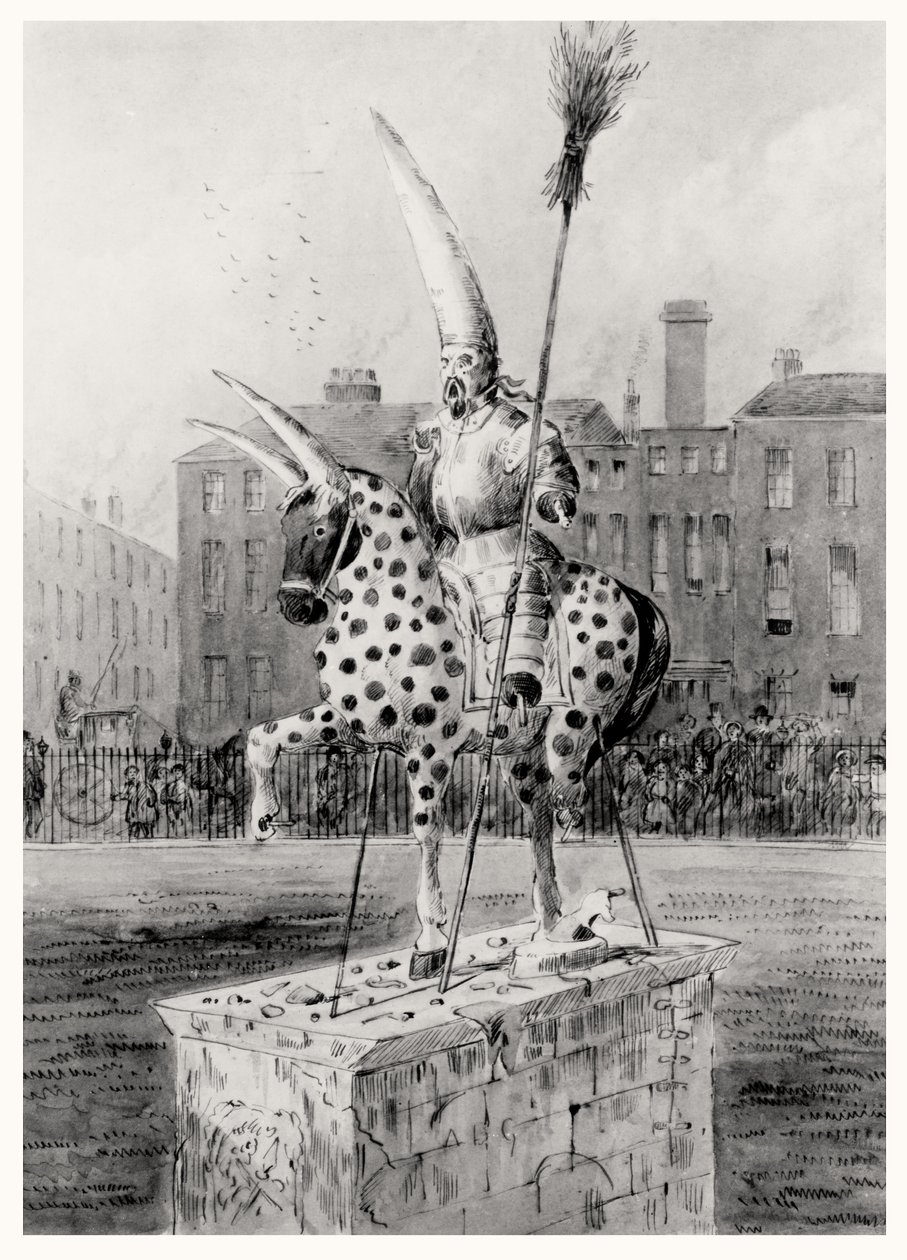 A szobor a Leicester Square-en, 1866. október 17-én, szerda reggel (toll, tinta és WC papíron) alkotó: Ernest Henry Griset