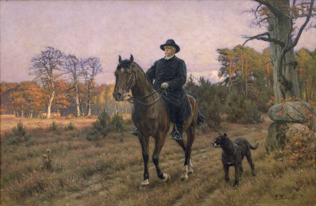 Bismarck lóháton kutyával (olajnyomat) alkotó: Ernest Henseler