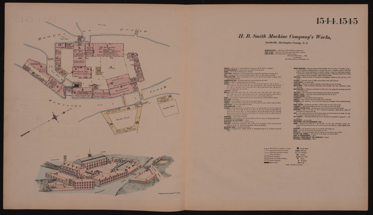 H.B. Smith Machine Companys Works, Smithville, Burlington, New Jersey, Hexamer General Survey, 1881 alkotó: Ernest Hexamer