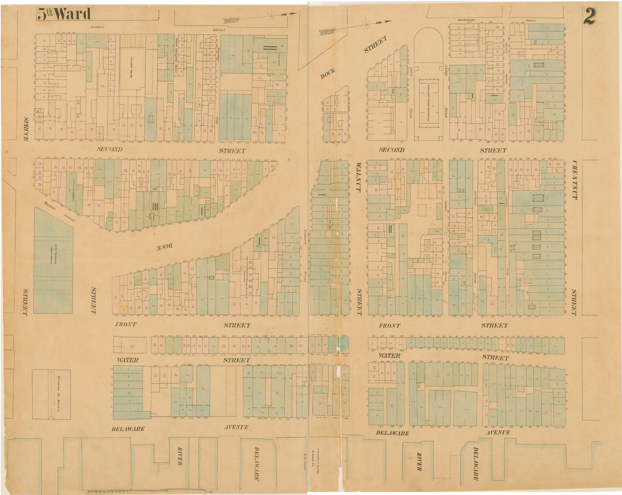 Philadelphia városának térképei, 1. kötet, 2. tábla, 1860 (kézzel színezett metszet) alkotó: Ernest Hexamer