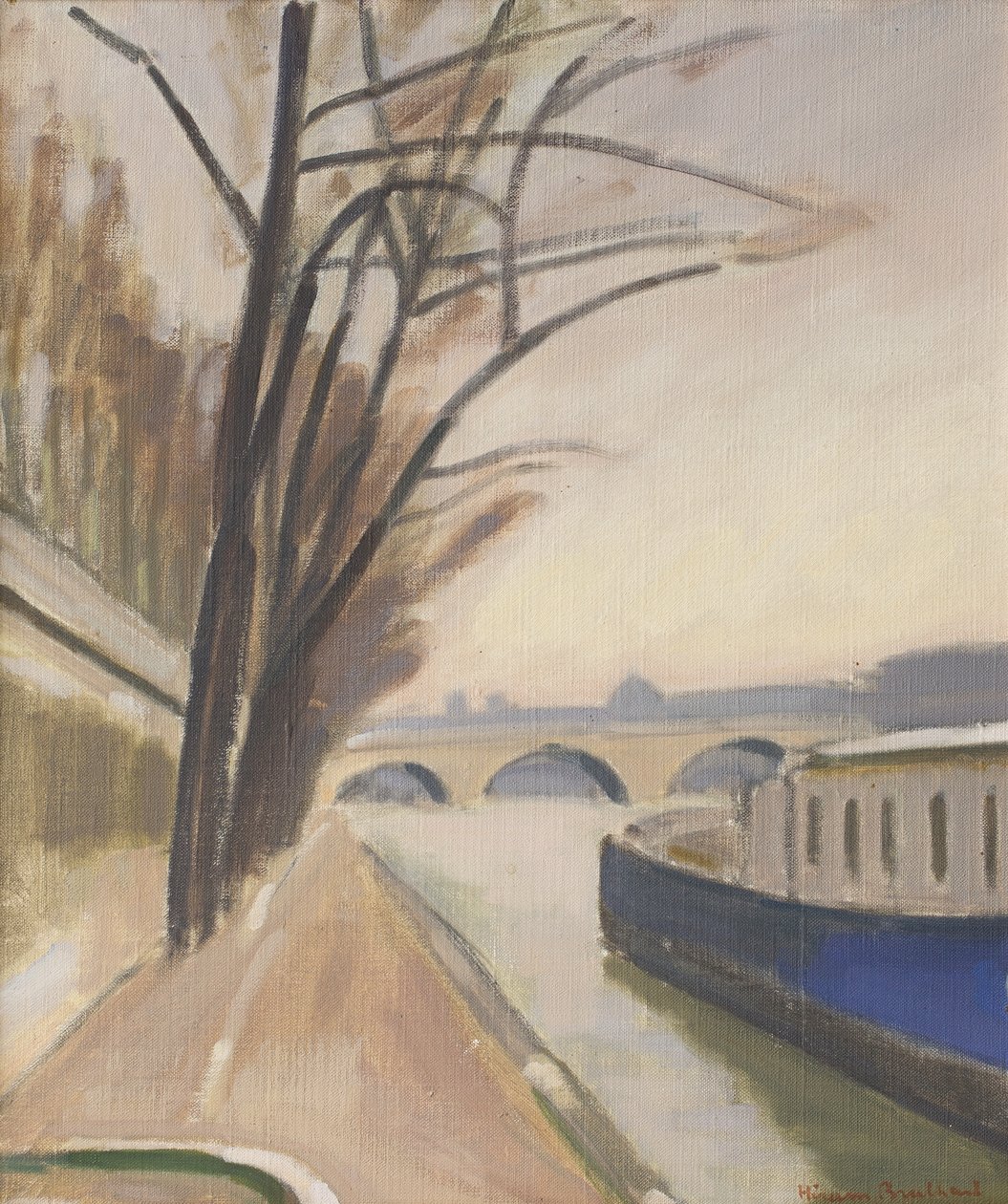 Párizs, Szajna partja, 1920-30 körül (olaj, vászon) alkotó: Ernest Hiram Brülhart