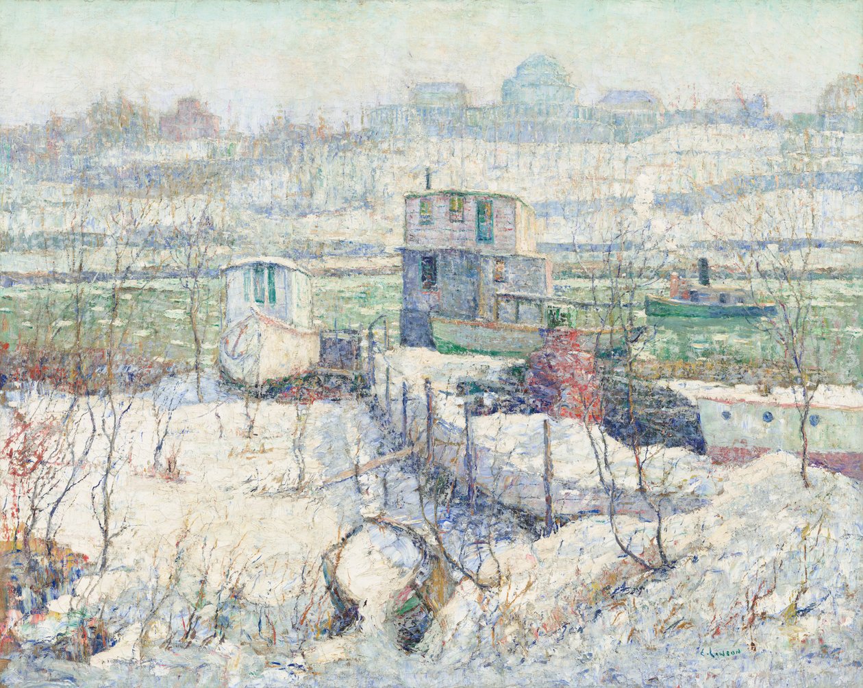 Csónakház, tél, Harlem folyó alkotó: Ernest Lawson