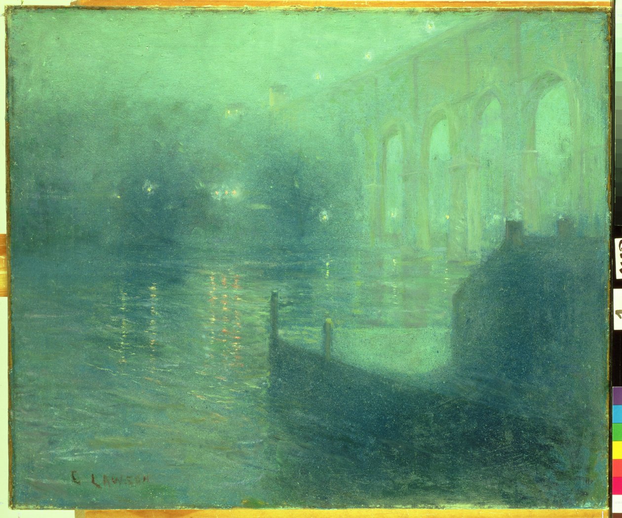 Harlem folyó éjjel, kék tükröződés (olaj, vászon) alkotó: Ernest Lawson
