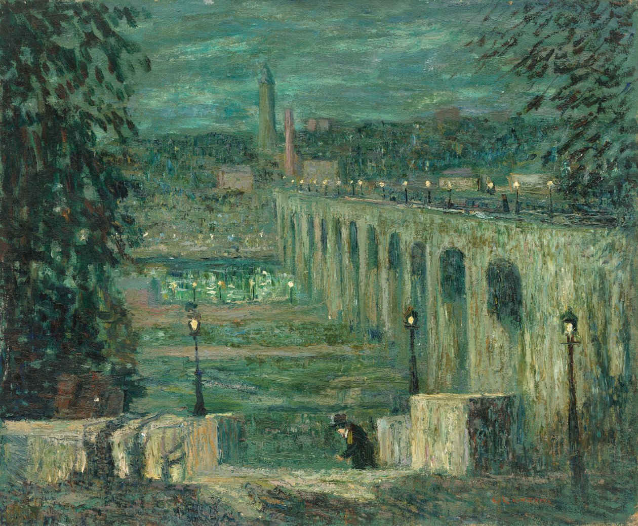 High Bridge éjjel, New York City alkotó: Ernest Lawson