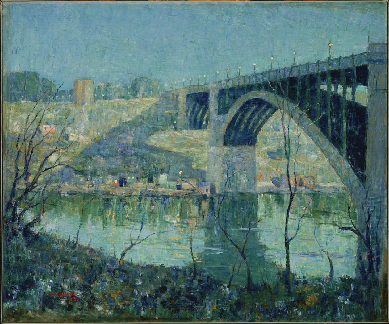 Tavaszi éjszaka, a Harlem-folyónál alkotó: Ernest Lawson