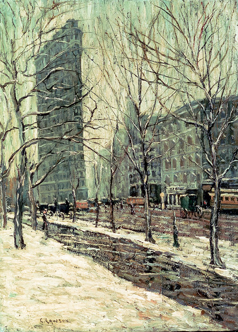 The Flatiron Building, New York, 1903-2005 körül (olaj, fedélzeten) alkotó: Ernest Lawson