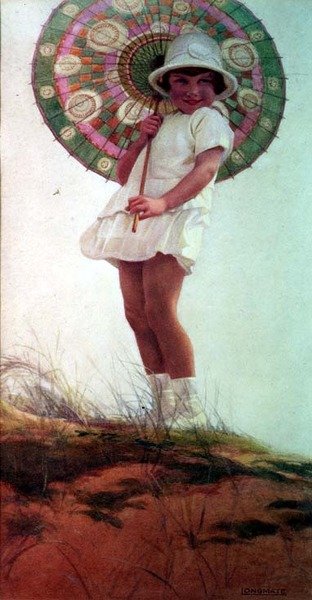 A művész lányának portréja napernyővel (akvarell) alkotó: Ernest Longmate