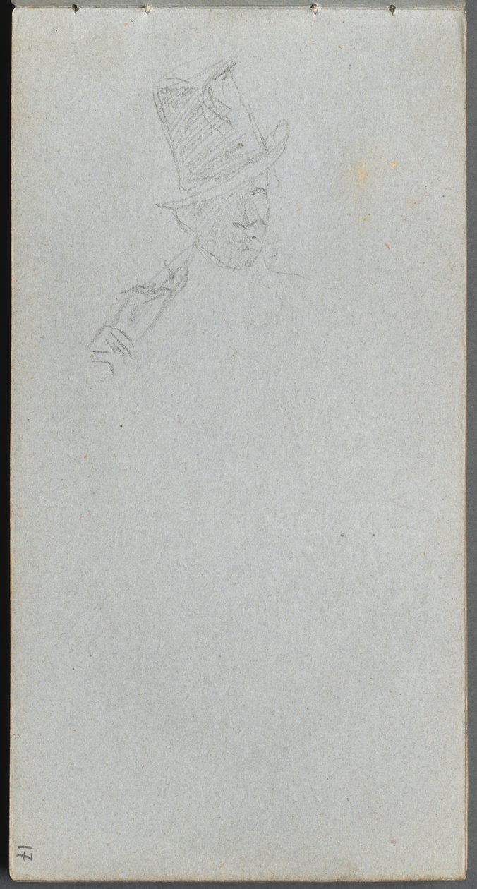 Vázlatfüzet, 17. oldal: Egy cilinderes férfi mellszobra. alkotó: Jean Louis Ernest Meissonier