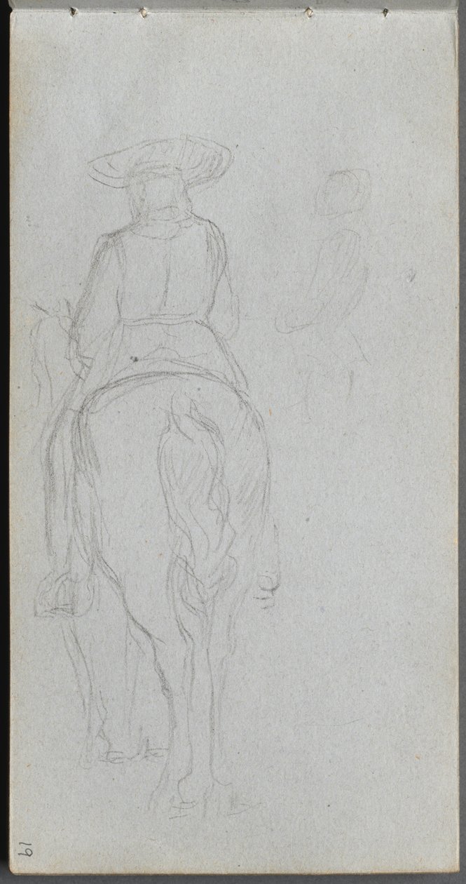 Vázlatfüzet, 19. oldal: Egy lóháton ülő alak tanulmányozása hátulról nézve. alkotó: Jean Louis Ernest Meissonier
